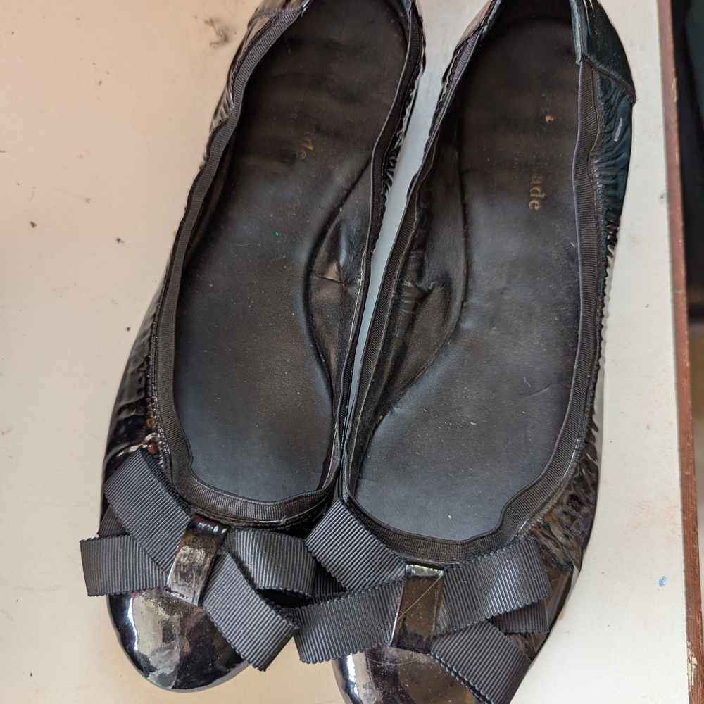Kate Spade Glossy Black Flats with Bow